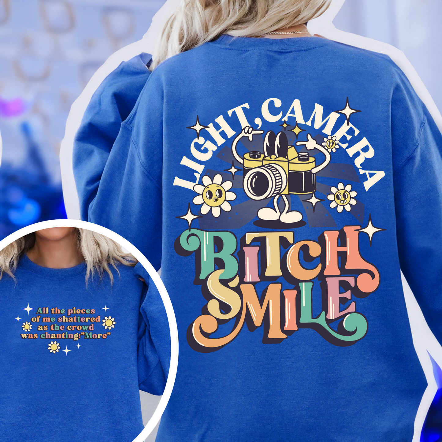 Lights Camera Bitch Smile Sweatshirt, Swiftie Merch, Ttp Lyrics Sweatshirts, Unisex Concert, Gift For Friend, Ttdp Tshirt, Tortured Poets Sweatshirt