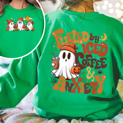 Halloween Ghost Iced Coffee Sweatshirt, Cute Ghost Drink Coffee Sweatshirt, Little Ghost Iced Coffee Sweatshirt