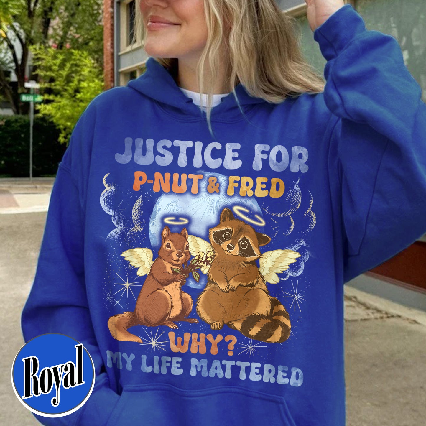 Justice for P'nut and Fred Hoodie,P’Nut The Squirrel,Raccoon With Moon Hoodie,Animal Rights Hoodie,P'nut and Raccoons Vintage Graphic Hoodie