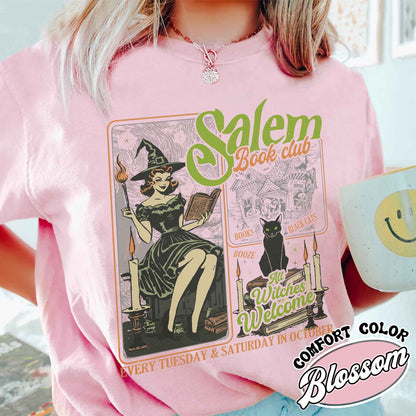 Salem Book Club Shirt, Salem Book Club, Salem Witch Book Club, Halloween Bookish Gift, Halloween Black Cat Broom Shirts, Halloween Bookish Shirt