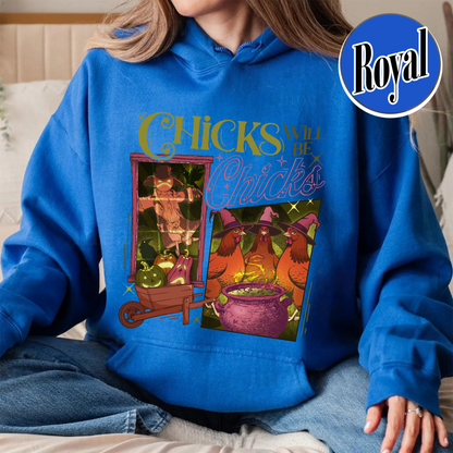 Halloween Chicken Lover Hoodie, Chicks Will Be Chicks Hoodie, Witch Hat for Chicken Hoodie