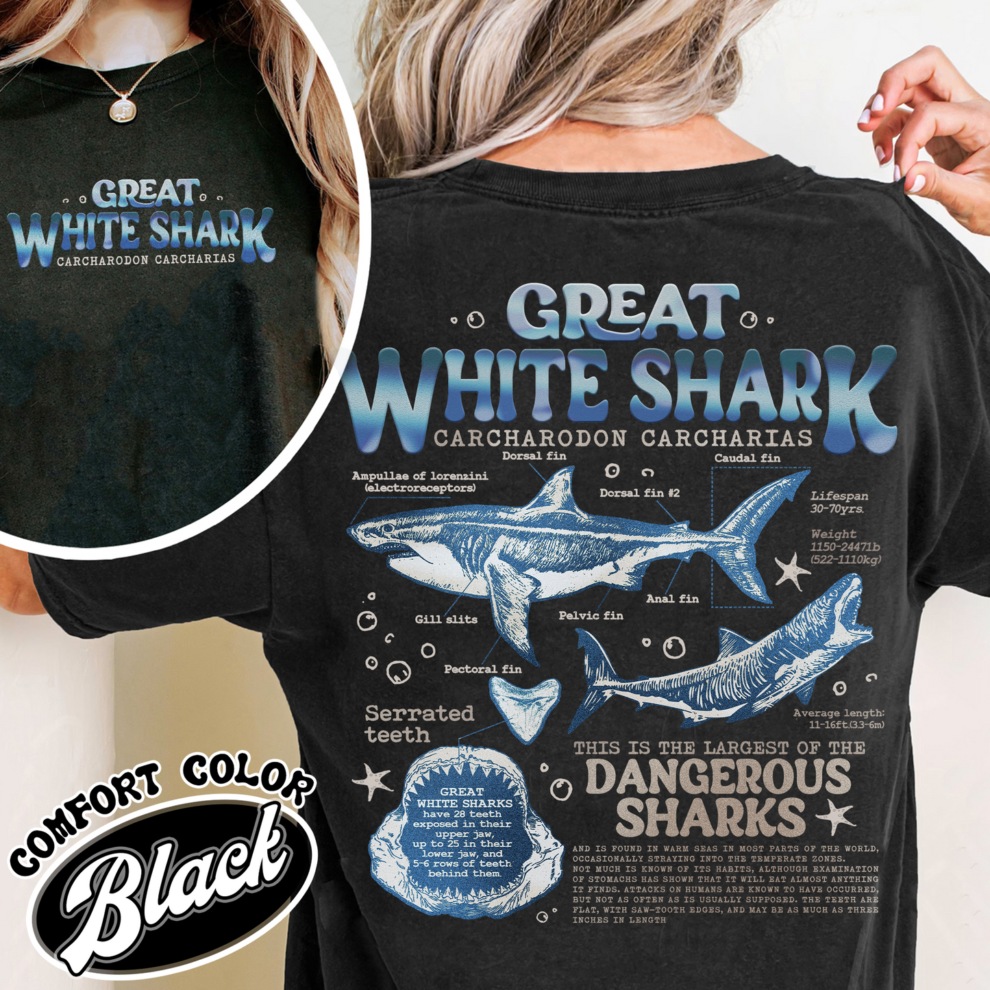 Great White Shark Anatomy Comfort Colors Shirt, Shark Shirt, Great White Shark Biology Shirt, Great White Shark Drawing,Marine Biology Shirt