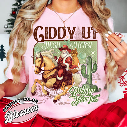 Giddy Up Shirt, Cowboy Santa Christmas Shirt, Giddy Up Jingle Horse Shirt, Cowgirl Shirt, 90’s Country Shirt, Christmas Horse Shirt, Cowboy Shirt