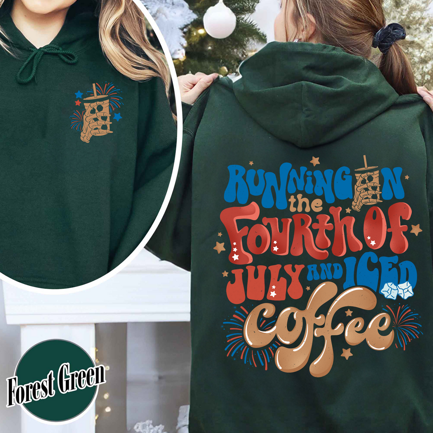 Running On The 4th Of July And Iced Coffee Hoodie, Patriotic Hoodie, Happy 4th Of July, Coffee Lover, Independence Day
