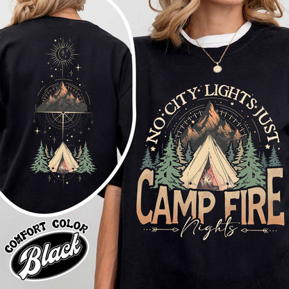 No City Lights Just Camp Fire Night Comfort Color Shirt, Camping Shirt, Camp Fire T-Shirts, Camping Mode, Travel Shirt, Adventure Shirt, Adventure Lover Shirt