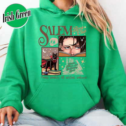 Halloween Hoodie, Retro Salem Book Club Hoodie, Black Cat Spooky Book Lover Hoodie