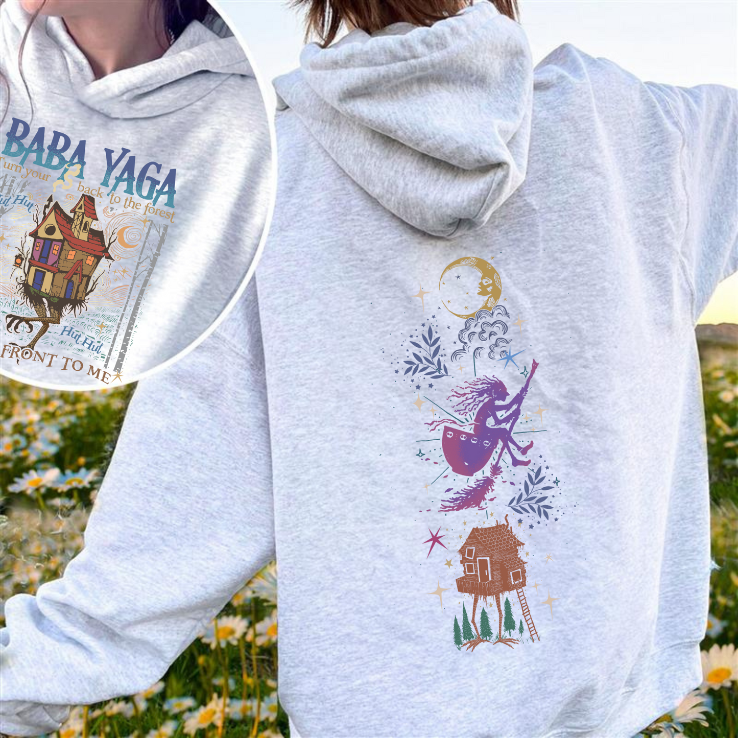 Baba Yaga Hoodie, Baba Yaga House Hoodie, Fairy Tale Hoodie, Baba Yaga Hut, Warm Slavic Folklore Graphic Hoodie for Witches