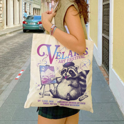 Velaris Art Festival Bag,Velaris Acotar Bag,Night Court,Feyre Archeron,Nesta,Rhysand,Raccoon Drawing Bag,Bookish Bag,Velaris Bag