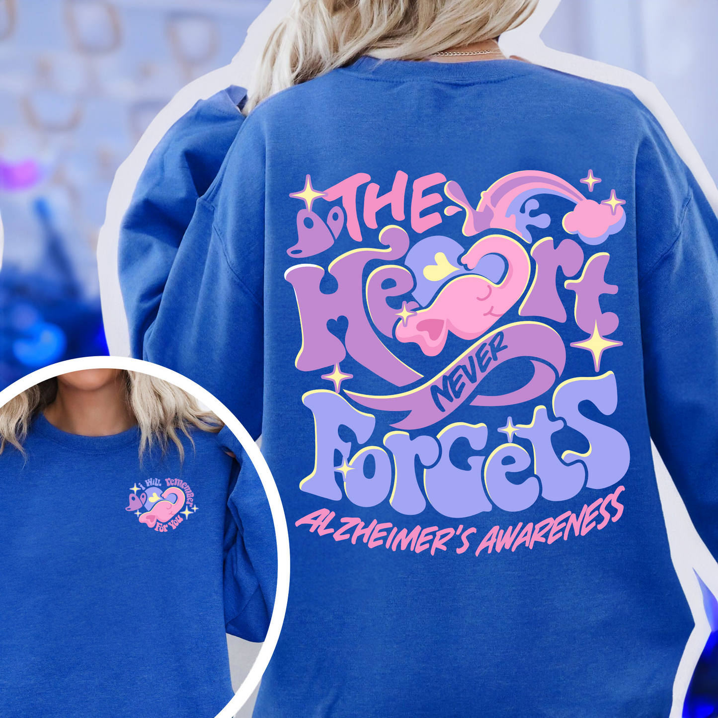 Alzheimer Saying Sweatshirt, Alzheimers and Brain Awareness, Alzheimer Awareness Elephant, Alzheimers Awareness Gift, I Will Remember for You Sweatshirt