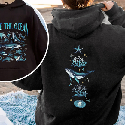 Save The Ocean Hoodie, Animal Hoodie, Retro Ocean Nature Hoodie, Dolphin Hoodie, Shark Lover Gift,Marine Biologist,Surfing Hoodie