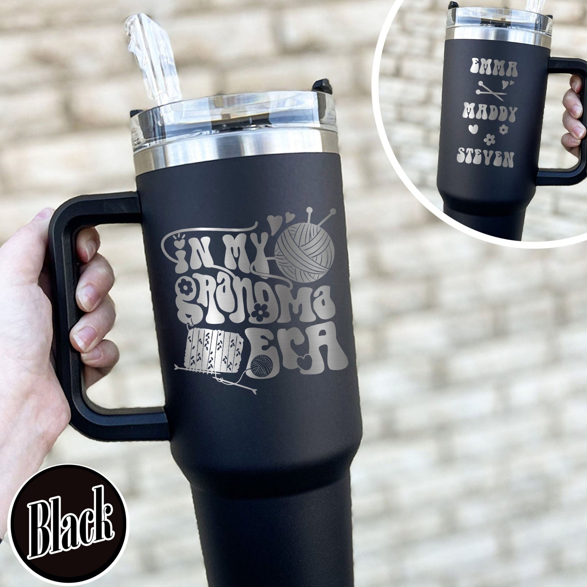 40 Oz Tumbler Grandma, Grandma Tumbler With Handle, Grandma Tumbler With Names, Personalized Tumbler 40oz Grandma, 40oz Tumbler Engraved - Zig5