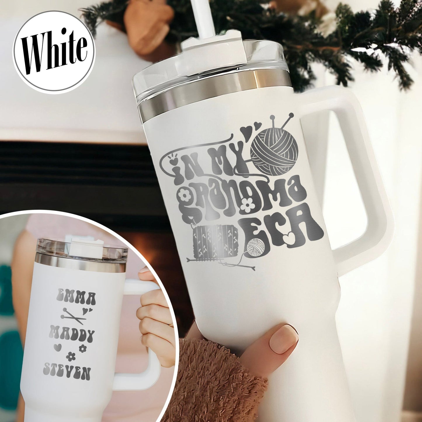 40 Oz Tumbler Grandma, Grandma Tumbler With Handle, Grandma Tumbler With Names, Personalized Tumbler 40oz Grandma, 40oz Tumbler Engraved - Zig5