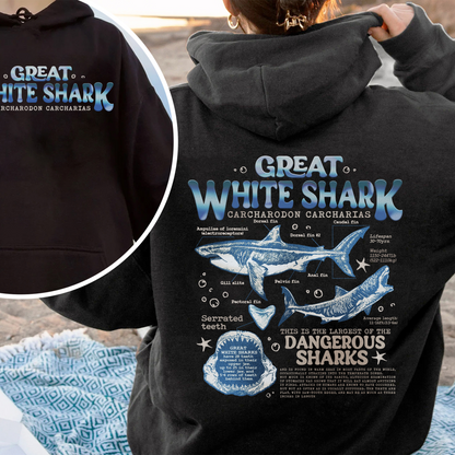 Great White Shark Anatomy Hoodie, Shark Hoodie, Great White Shark Biology, Great White Shark Drawing, Marine Biology Hoodie