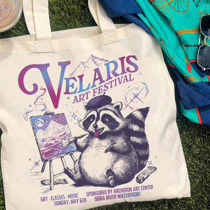 Velaris Art Festival Bag,Velaris Acotar Bag,Night Court,Feyre Archeron,Nesta,Rhysand,Raccoon Drawing Bag,Bookish Bag,Velaris Bag