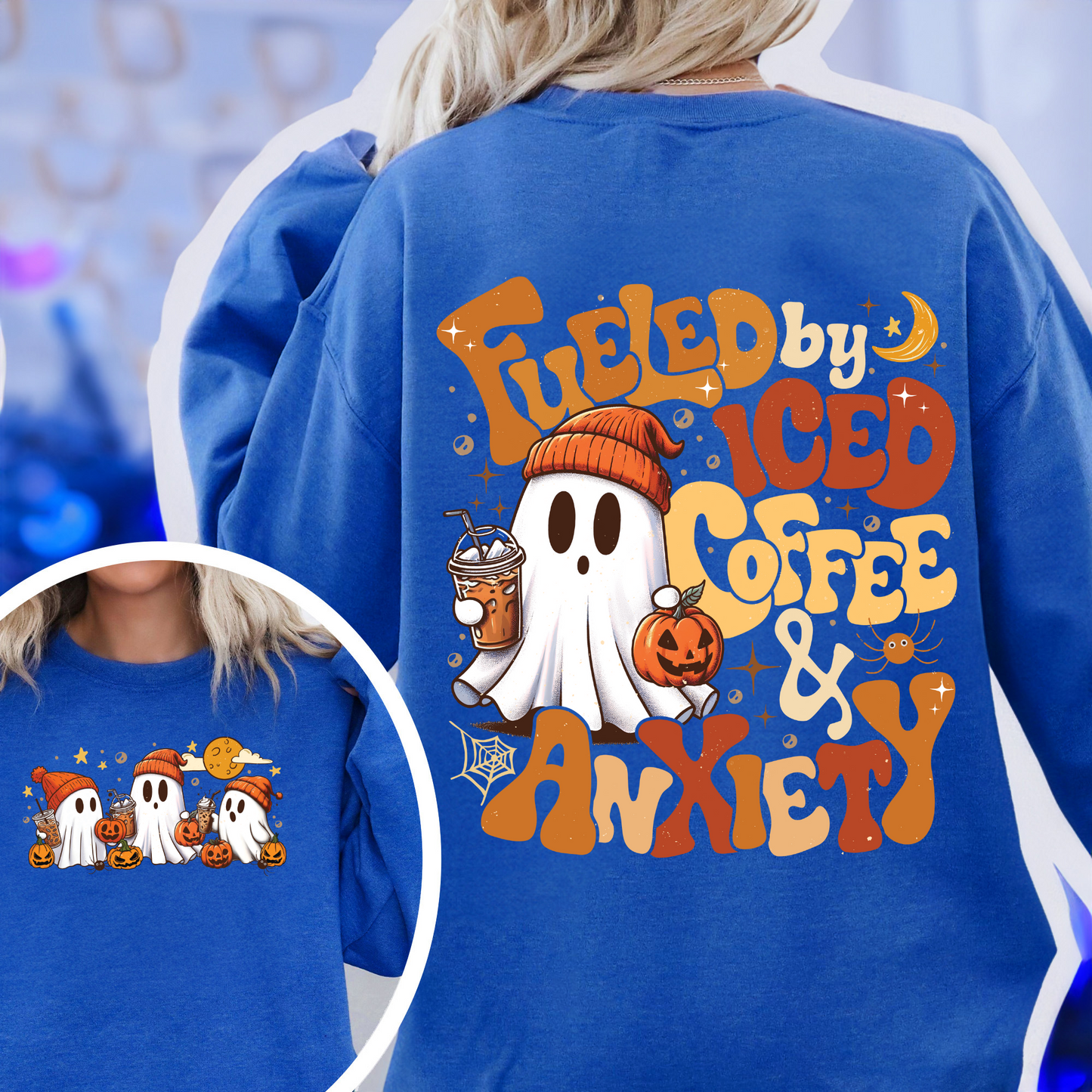 Halloween Ghost Iced Coffee Sweatshirt, Cute Ghost Drink Coffee Sweatshirt, Little Ghost Iced Coffee Sweatshirt