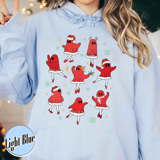 Ballet Ghost Hoodie, Ballet Christmas Hoodie, Christmas Hoodie for Dancer, Dance Teacher Christmas Hoodie, Cute Christmas Ghost Hoodie, Xmas Gift