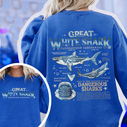 Great White Shark Anatomy Sweatshirt, Shark Sweatshirt, Great White Shark Biology, Great White Shark Drawing, Marine Biology Sweatshirt