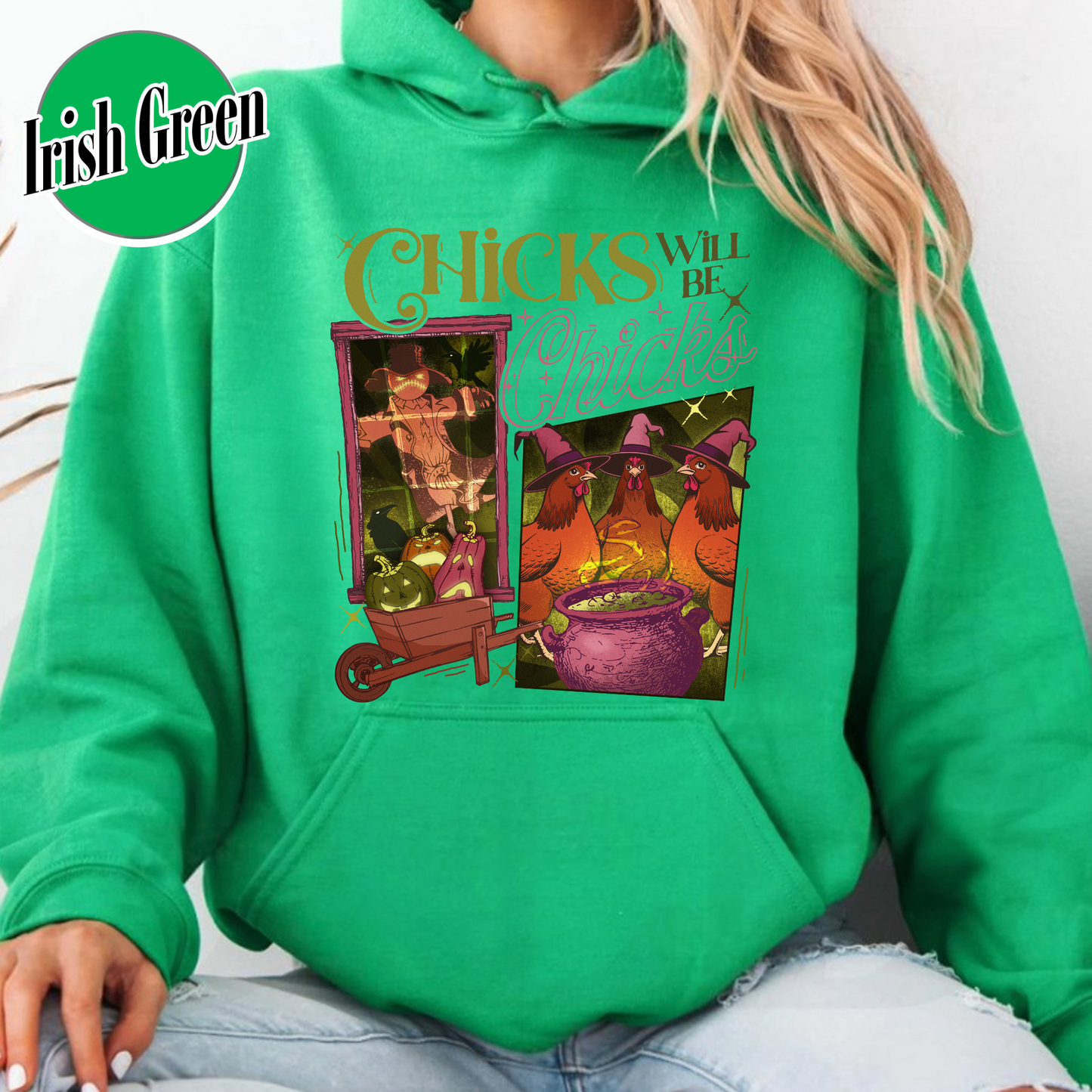 Halloween Chicken Lover Hoodie, Chicks Will Be Chicks Hoodie, Witch Hat for Chicken Hoodie