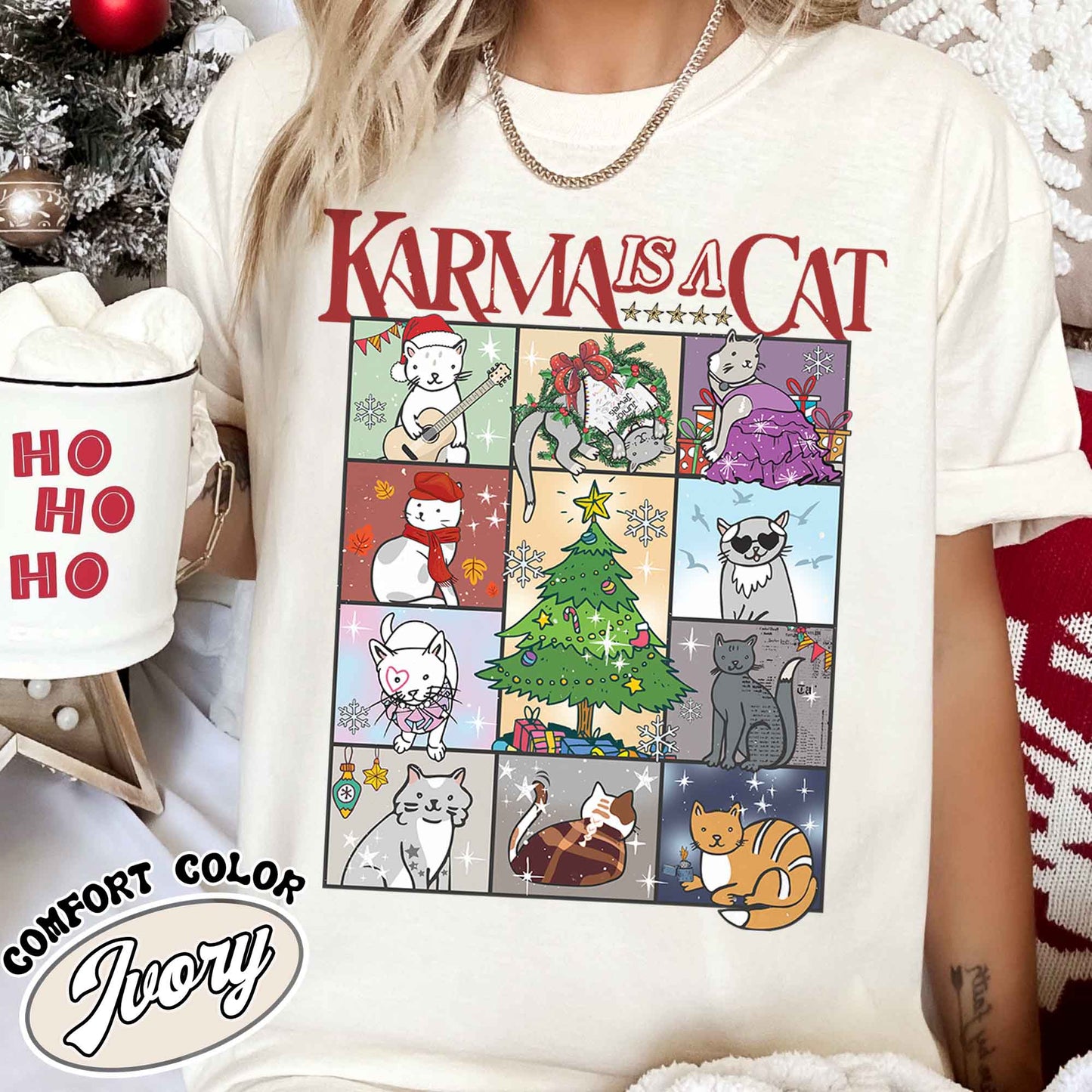 Karma Is a Cat Shirt, Kitten T-Shirt, Cat Lover Gift Tee, Concert Tee, Positive Quote Tee, Karma T-Shirt, Merry Swiftmas Shirt, Christmas Cat Tee