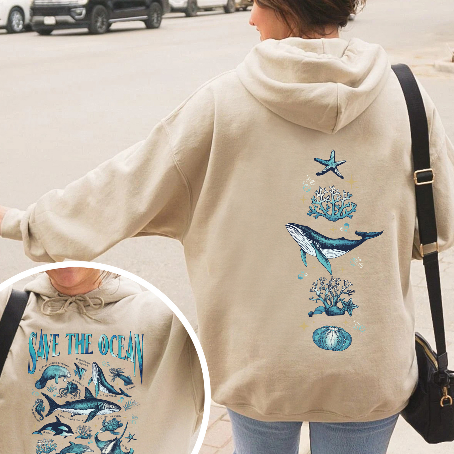 Save The Ocean Hoodie, Animal Hoodie, Retro Ocean Nature Hoodie, Dolphin Hoodie, Shark Lover Gift,Marine Biologist,Surfing Hoodie