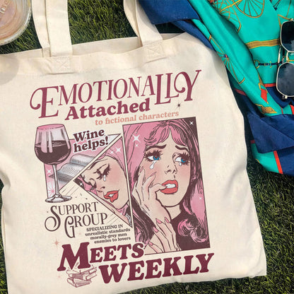 Emotionally Attached To Fictional Characters Bag, Retro Bookish Bag, Book Lover Bag, Romance Reader, Morally Grey Enemies To Lovers