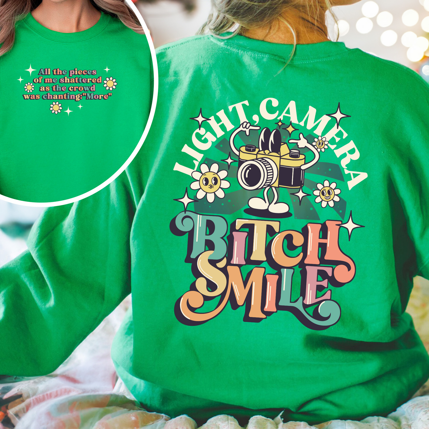 Lights Camera Bitch Smile Sweatshirt, Swiftie Merch, Ttp Lyrics Sweatshirts, Unisex Concert, Gift For Friend, Ttdp Tshirt, Tortured Poets Sweatshirt