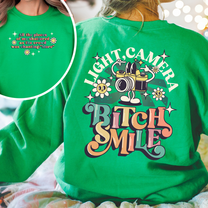 Lights Camera Bitch Smile Sweatshirt, Swiftie Merch, Ttp Lyrics Sweatshirts, Unisex Concert, Gift For Friend, Ttdp Tshirt, Tortured Poets Sweatshirt