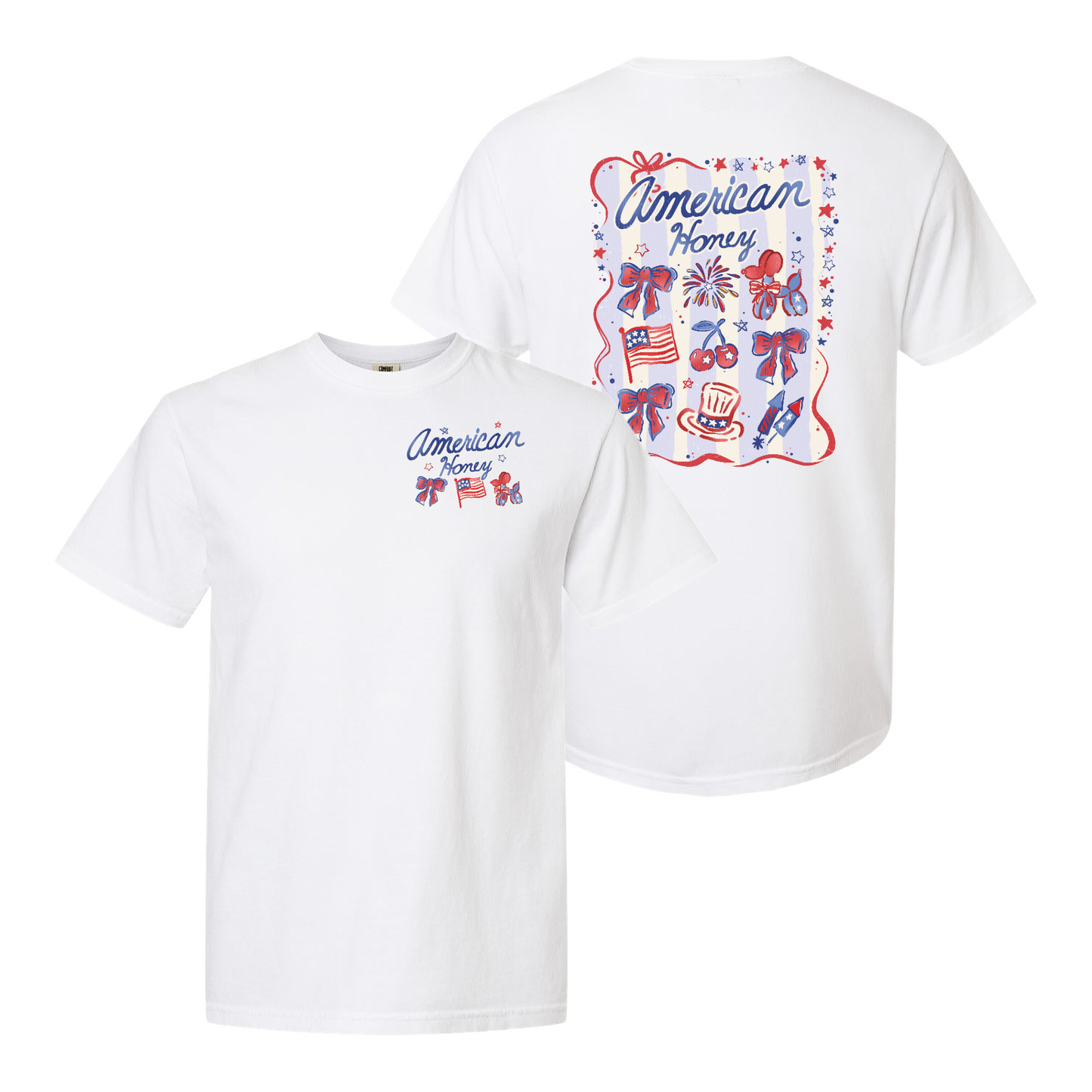 4th of July Comfort Color Shirt, American Honey Coquette Shirt, Girly Independence Day USA Shirt