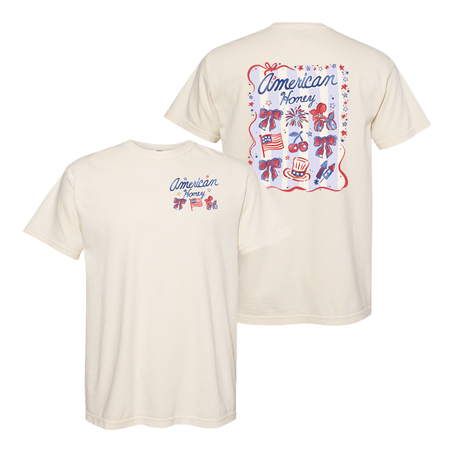 4th of July Comfort Color Shirt, American Honey Coquette Shirt, Girly Independence Day USA Shirt