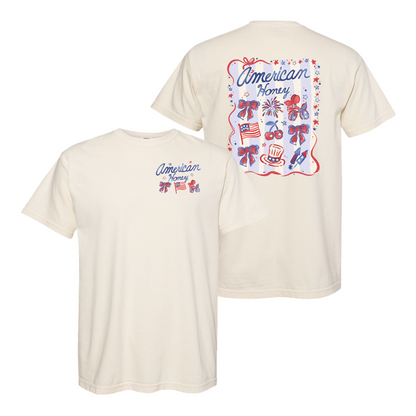 4th of July Comfort Color Shirt, American Honey Coquette Shirt, Girly Independence Day USA Shirt