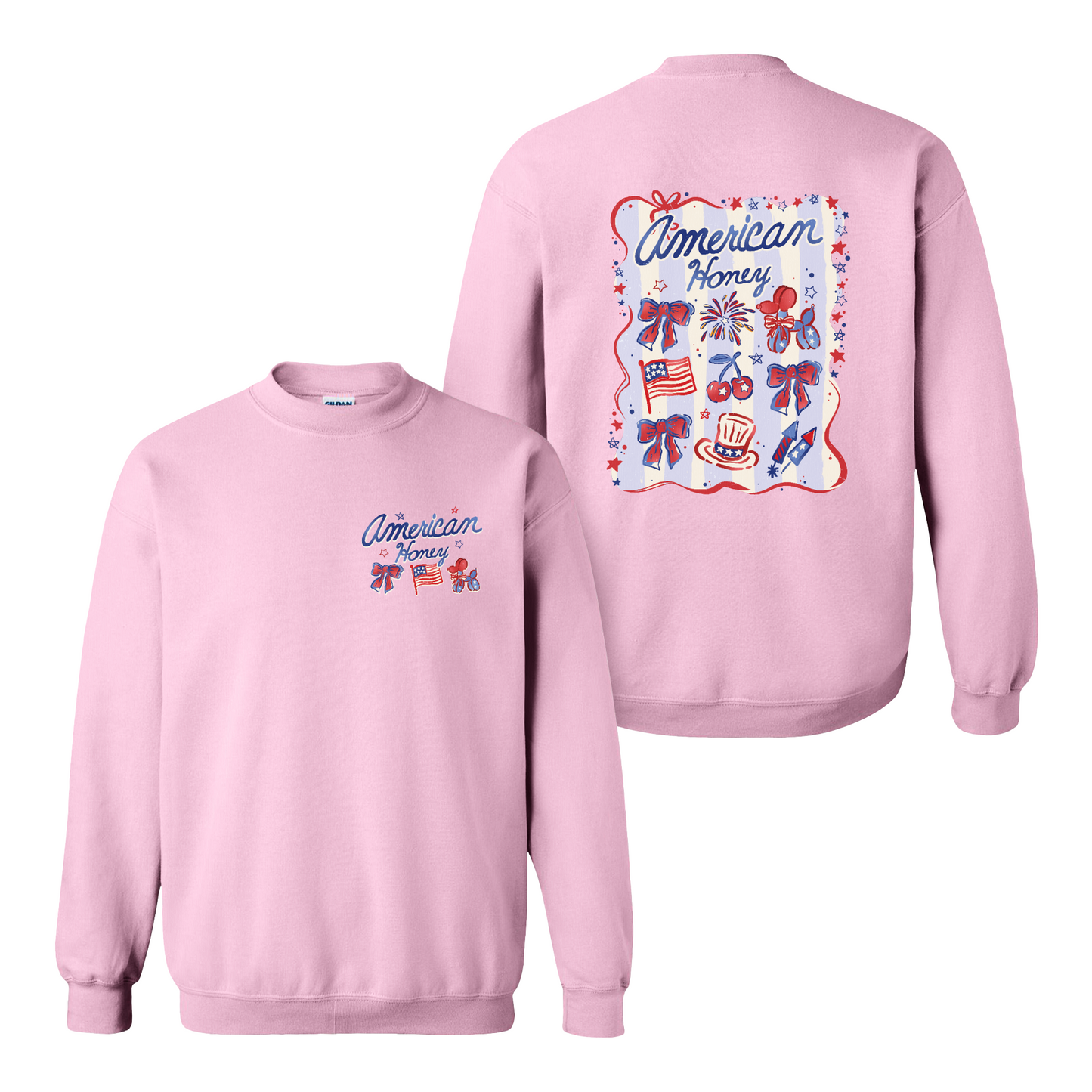 4th of July Sweatshirt, American Honey Coquette Sweatshirt, Girly Independence Day USA Sweatshirt