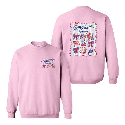 4th of July Sweatshirt, American Honey Coquette Sweatshirt, Girly Independence Day USA Sweatshirt