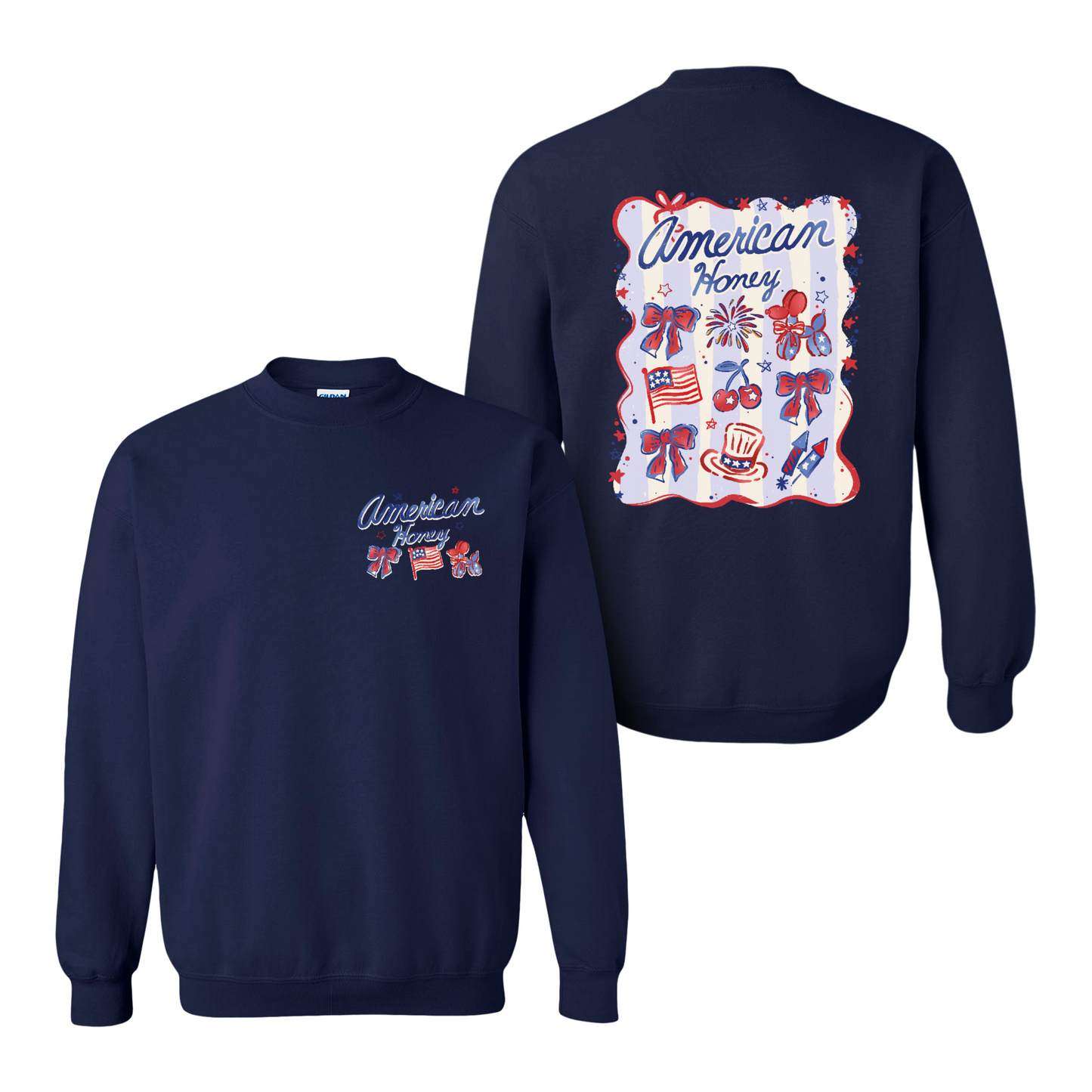 4th of July Sweatshirt, American Honey Coquette Sweatshirt, Girly Independence Day USA Sweatshirt
