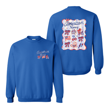 4th of July Sweatshirt, American Honey Coquette Sweatshirt, Girly Independence Day USA Sweatshirt
