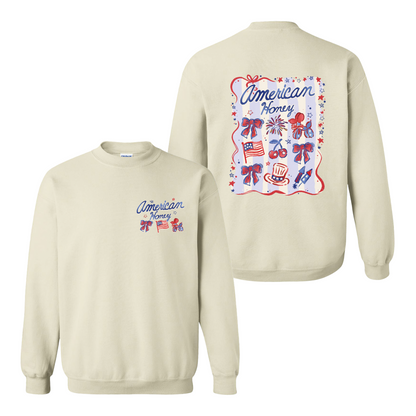 4th of July Sweatshirt, American Honey Coquette Sweatshirt, Girly Independence Day USA Sweatshirt