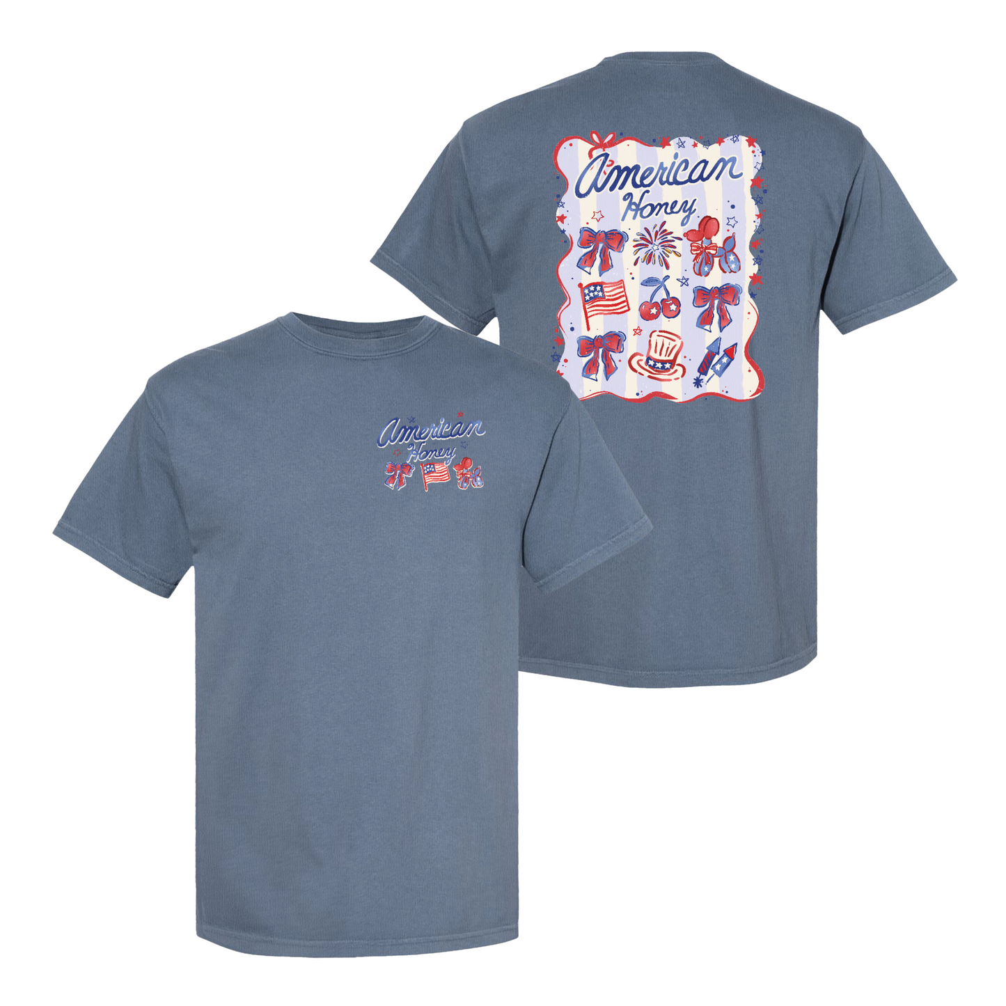 4th of July Comfort Color Shirt, American Honey Coquette Shirt, Girly Independence Day USA Shirt
