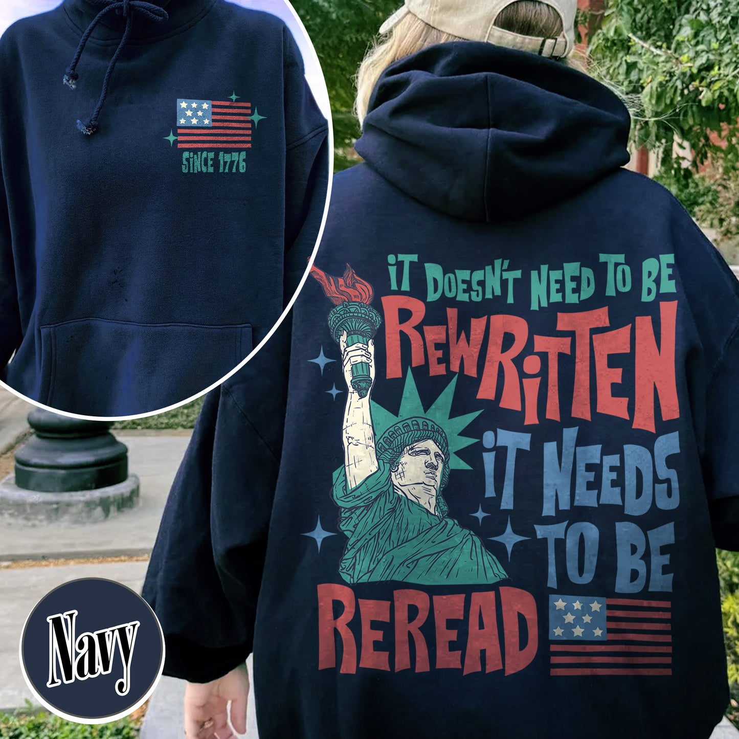 4th of July Hoodie, It Doesn’t To Be Rewritten It Needs To Be Reread Hoodie, Vintage 1776 USA Hoodie