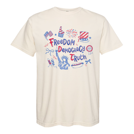 4th of July Comfort Color Shirt, Patriotic Subtle 4th of July FDT Shirt, Freedom Democracy Truth Shirt
