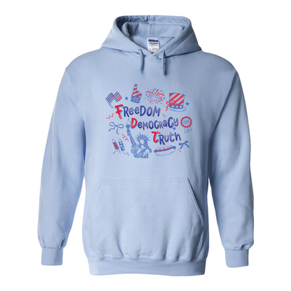 4th of July Hoodie, Patriotic Subtle 4th of July FDT Hoodie, Freedom Democracy Truth Hoodie