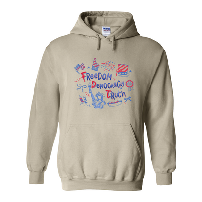 4th of July Hoodie, Patriotic Subtle 4th of July FDT Hoodie, Freedom Democracy Truth Hoodie