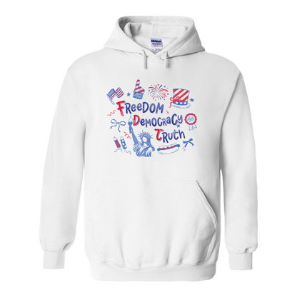 4th of July Hoodie, Patriotic Subtle 4th of July FDT Hoodie, Freedom Democracy Truth Hoodie