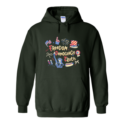 4th of July Hoodie, Patriotic Subtle 4th of July FDT Hoodie, Freedom Democracy Truth Hoodie