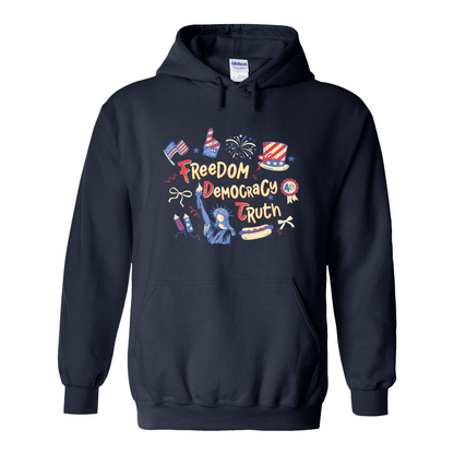 4th of July Hoodie, Patriotic Subtle 4th of July FDT Hoodie, Freedom Democracy Truth Hoodie