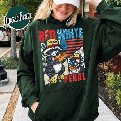 4th of July Party Hoodie, Feral Raccoon Tee Hoodie Feral Girl, Red White and Feral Hoodie