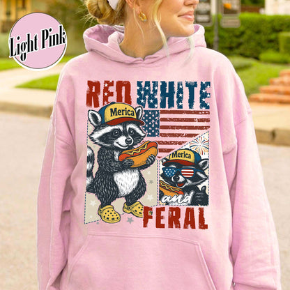 4th of July Party Hoodie, Feral Raccoon Tee Hoodie Feral Girl, Red White and Feral Hoodie