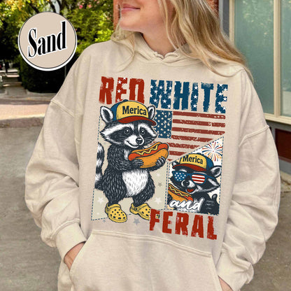 4th of July Party Hoodie, Feral Raccoon Tee Hoodie Feral Girl, Red White and Feral Hoodie