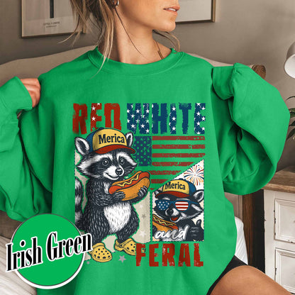 4th of July Party Sweatshirt, Feral Raccoon Tee Sweatshirt Feral Girl, Red White and Feral Sweatshirt