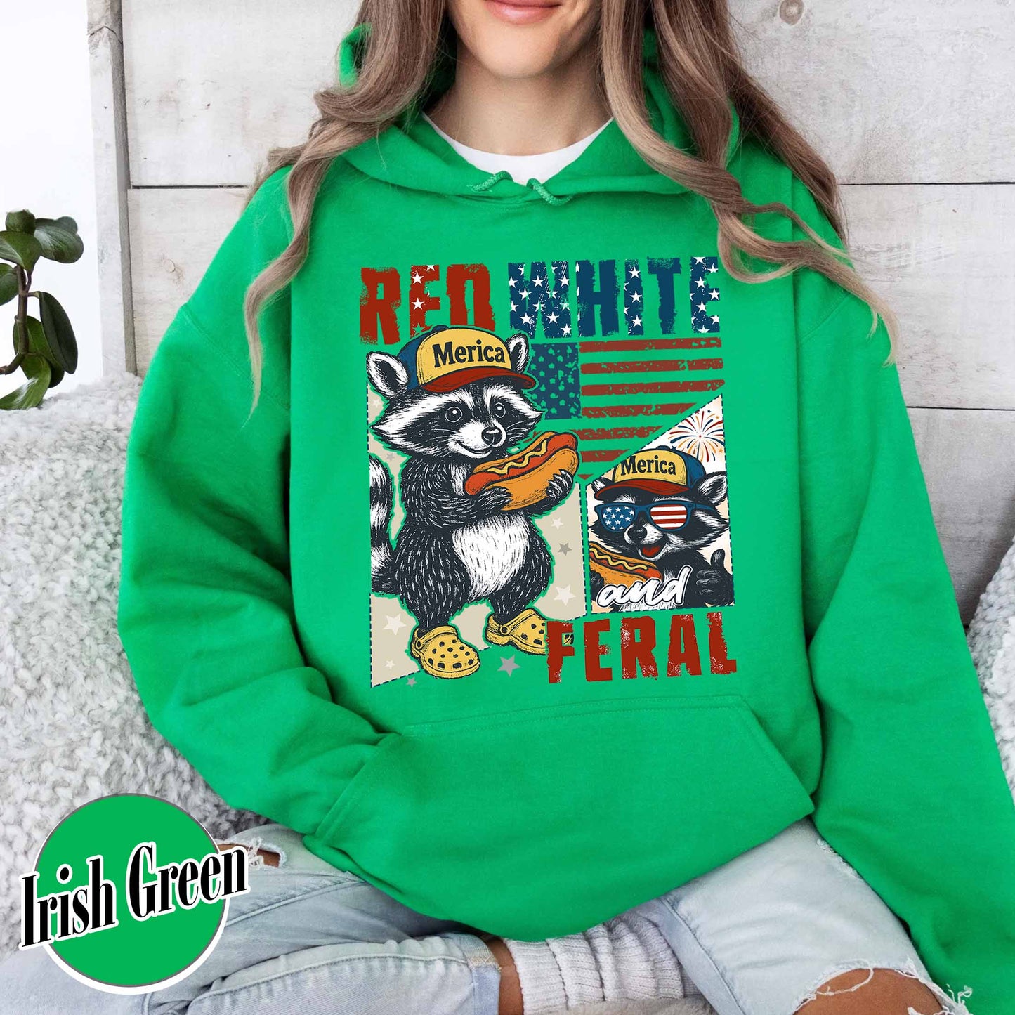 4th of July Party Hoodie, Feral Raccoon Tee Hoodie Feral Girl, Red White and Feral Hoodie