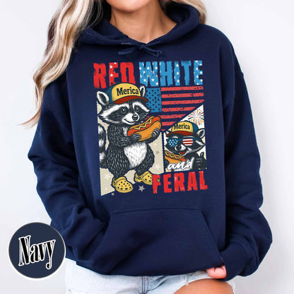 4th of July Party Hoodie, Feral Raccoon Tee Hoodie Feral Girl, Red White and Feral Hoodie