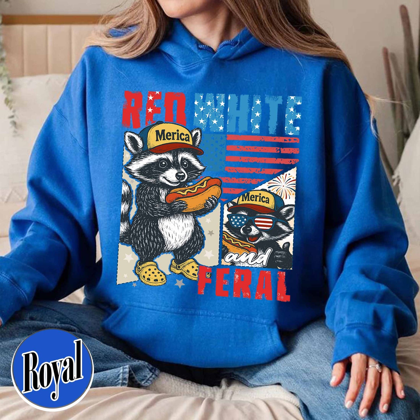 4th of July Party Hoodie, Feral Raccoon Tee Hoodie Feral Girl, Red White and Feral Hoodie